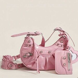 Punk Y2k Half-moon Satchel Crossbody Bag with Heart Mirror